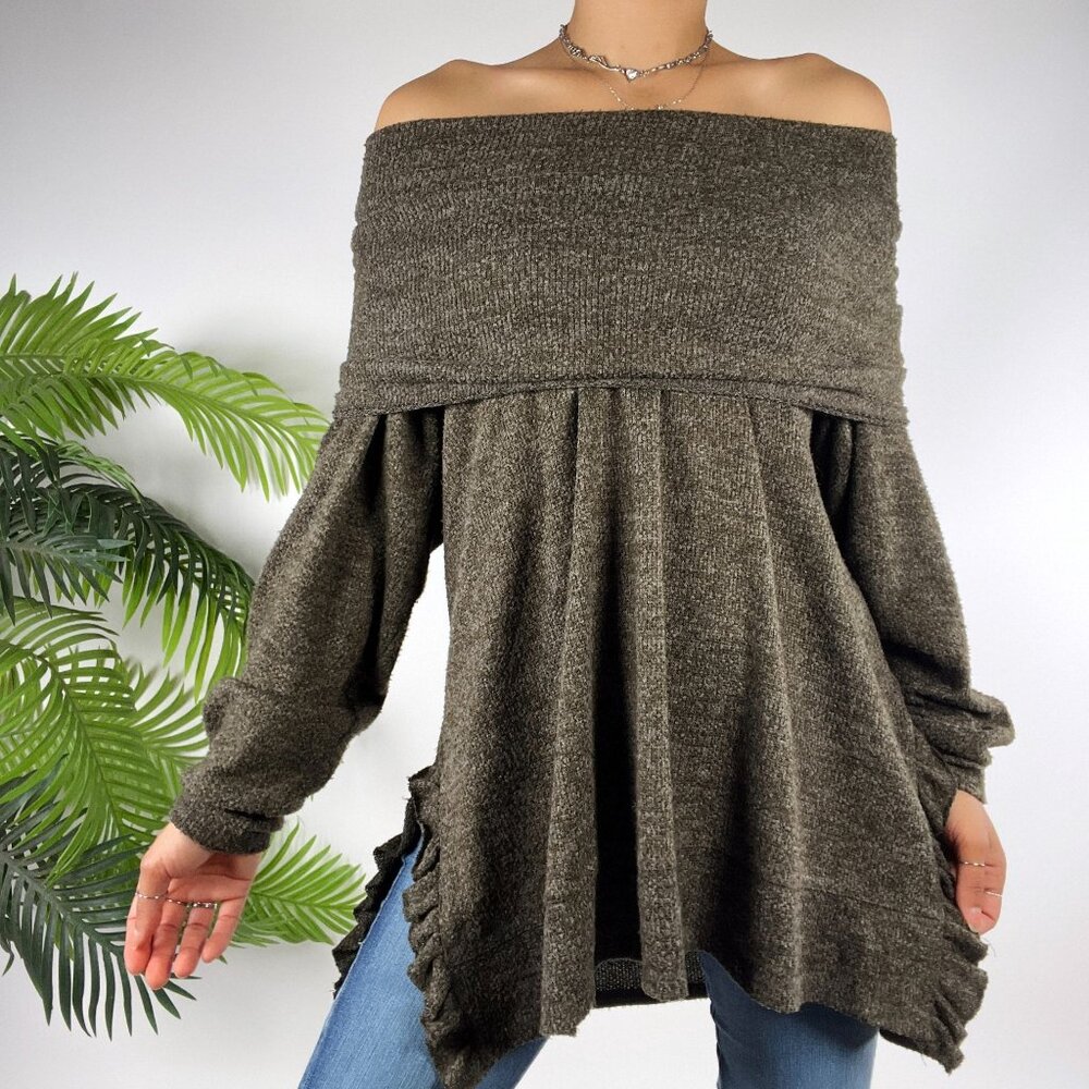 Vintage Green Cottagecore Off The Shoulder Fairycore Coquette Sweater / Large - Picture 5 of 7
